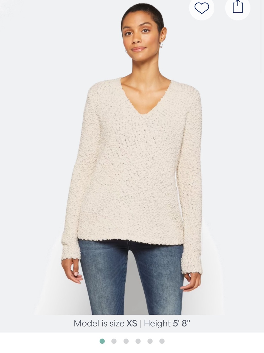 bobeau Cream Bouclé V-Neck Sweater